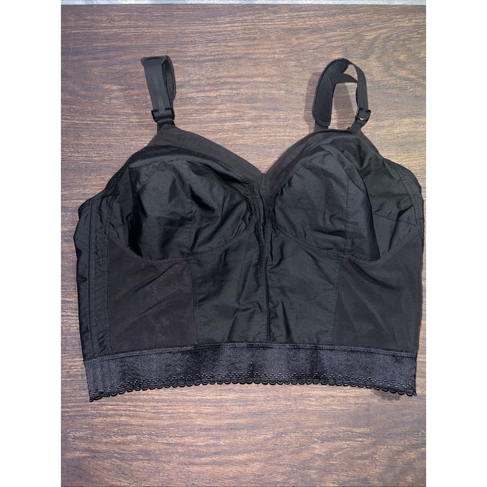 Vintage Exquisite Form Longline Bra Size 44DD Black Adjustable Straps